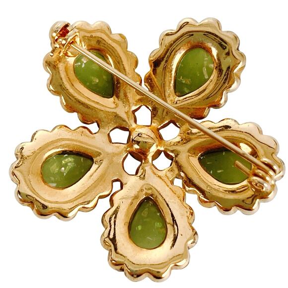 VTG 1960s Brooch Green Cabochons Rhinestones Starburst Sparkling Opal-Look MCM - Picture 8 of 15